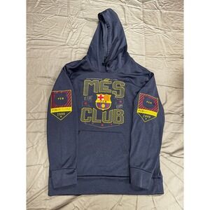 FC Barcelona Mens Hoodie Navy Blue Mes Que Un Club Soccer FCB Sweatshirt Medium